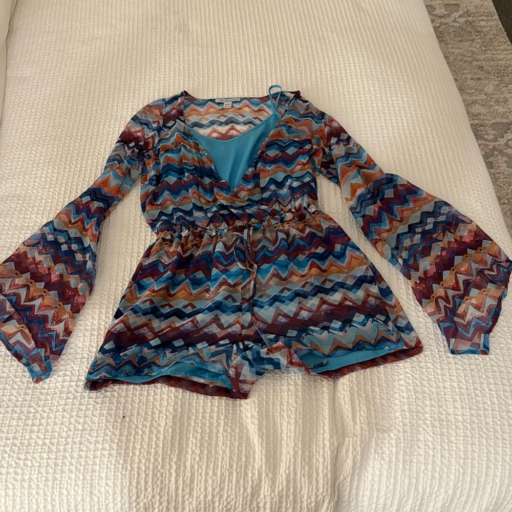Silk Printed Romper with Bell sleeves